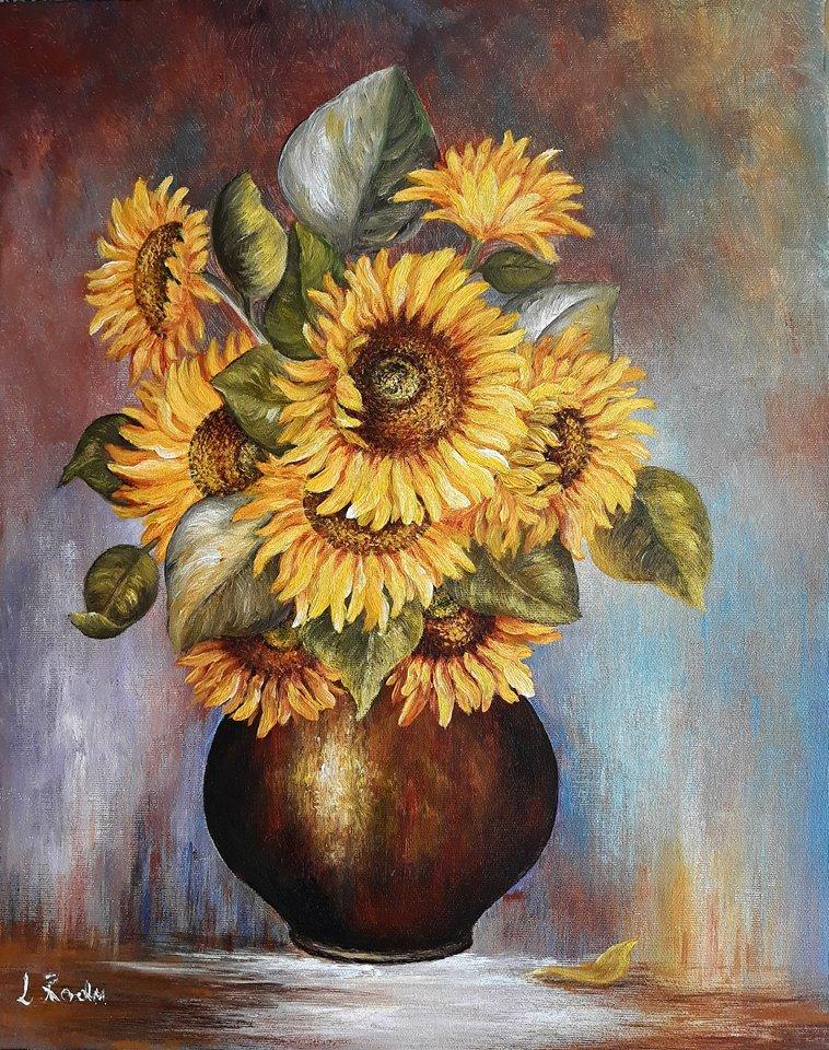Picturi cu flori vas si floarea soarelui