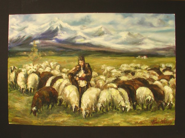 Picturi cu peisaje Ciobanas cu oi