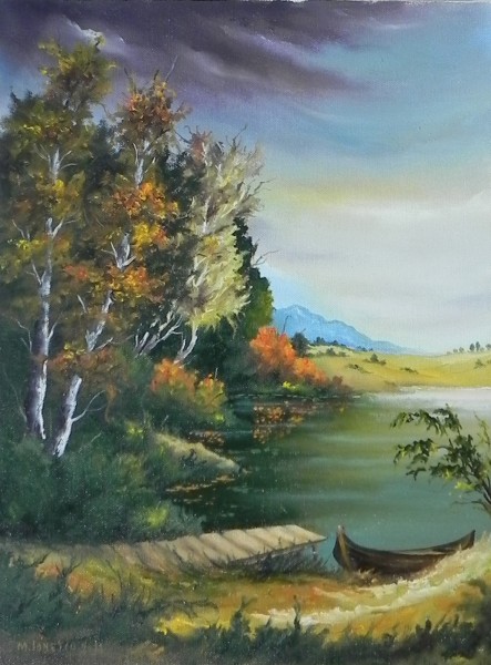 Picturi cu peisaje Barca la ponton
