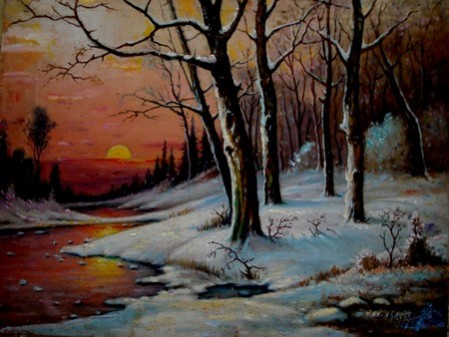 Picturi cu peisaje Apus de iarna