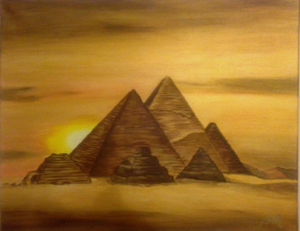 Picturi cu peisaje Piramide in apus