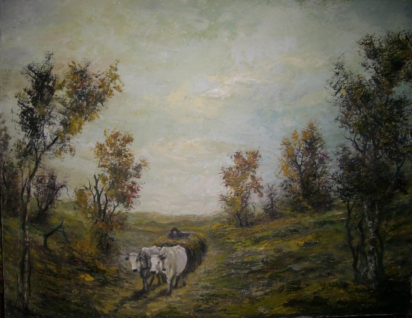 Picturi cu peisaje Car cu boi