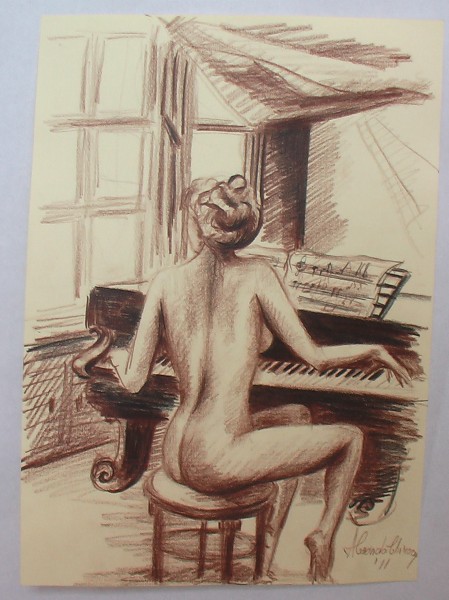 Picturi cu potrete/nuduri Nud la pian