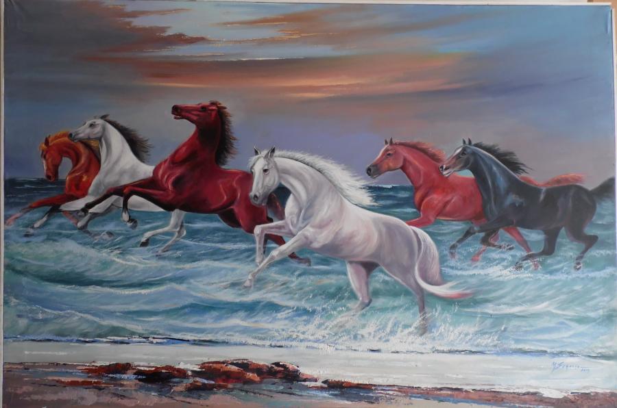 Picturi cu animale cai in spuma marii----kk33