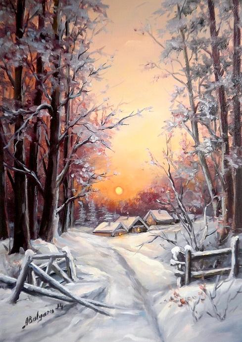 Picturi de iarna RASARIT DE IARNA IREALA 