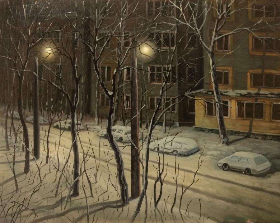 Picturi de iarna Nocturna hibernala, la bloc, 2017