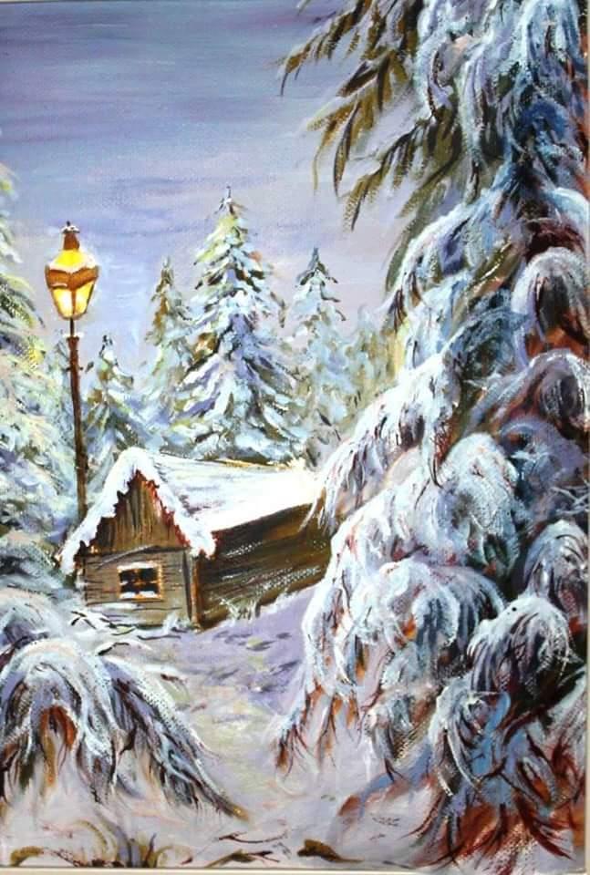Picturi de iarna cabana singuratica