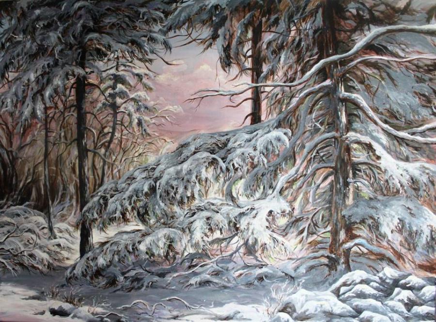 Picturi de iarna Iarna grea peste brazi