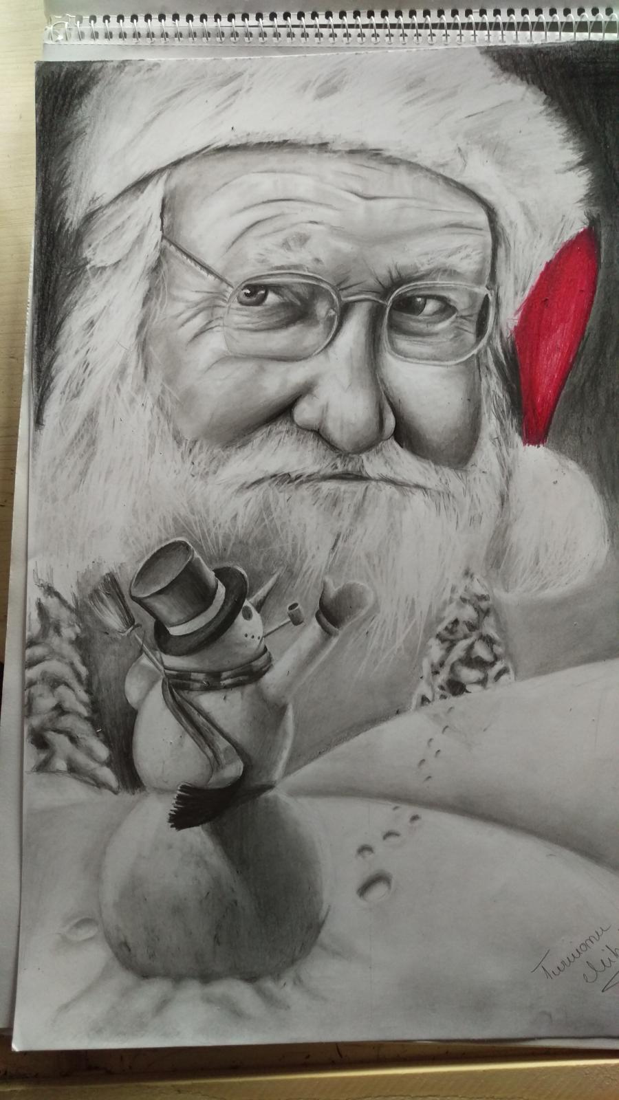 Picturi in creion / carbune Mos craciun