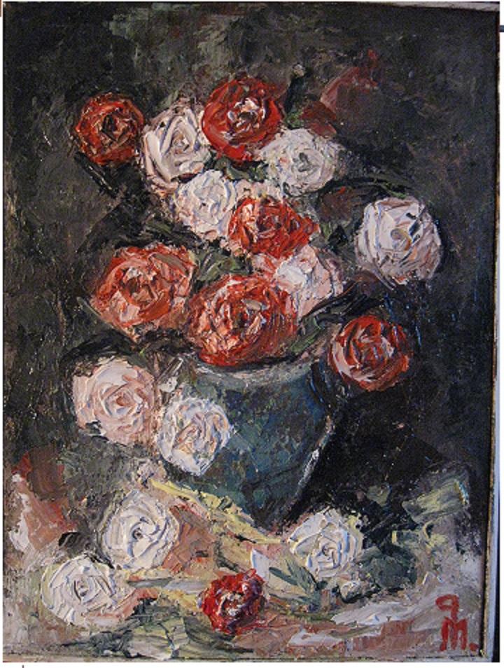 Picturi de primavara Trandafiri rosii si albi