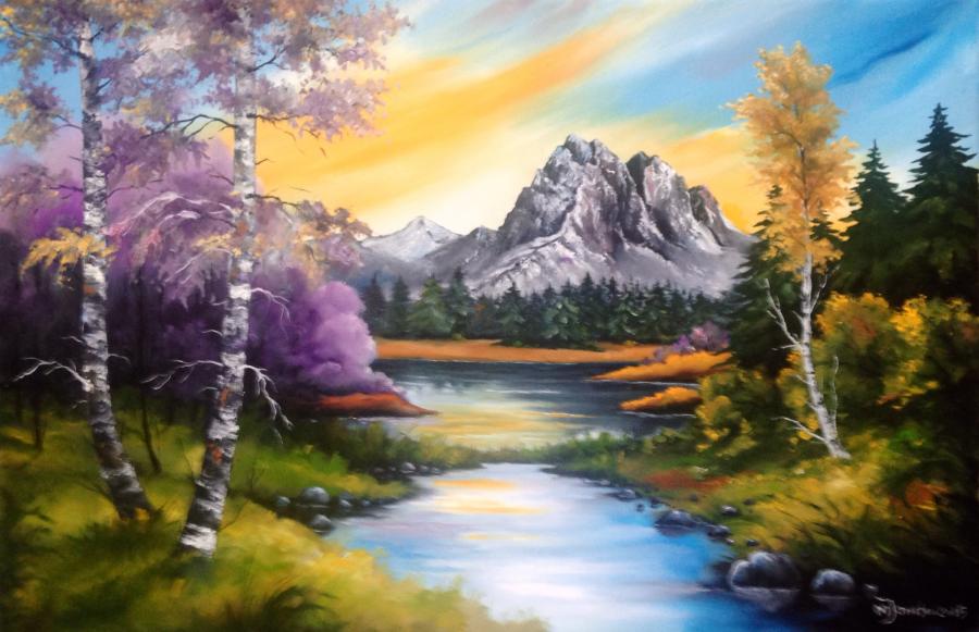 Picturi de vara Peisaj de munte cu lac