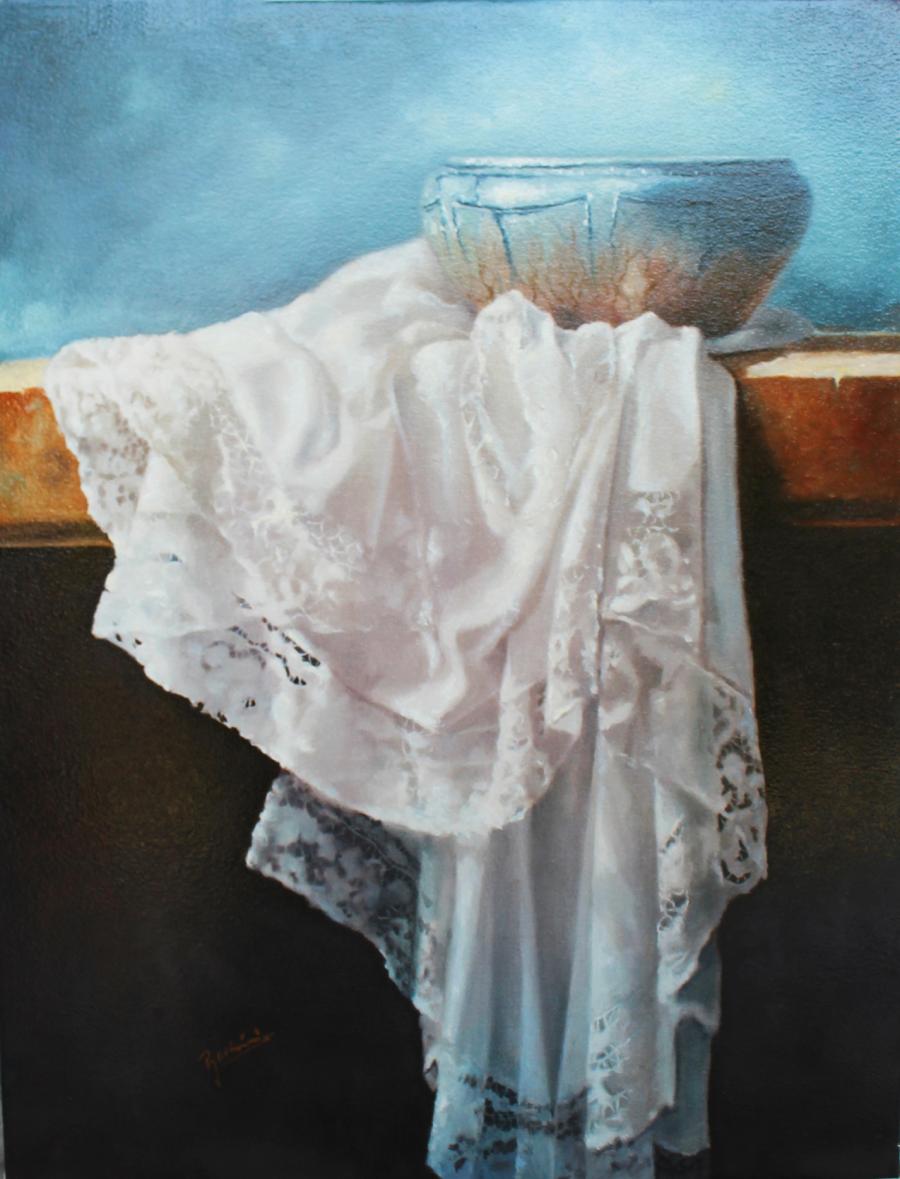 Picturi decor Vas albastru cu draperie