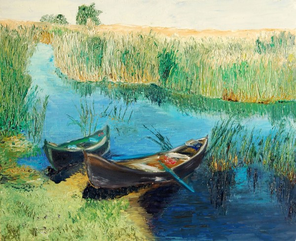 Picturi maritime navale Barci in delta