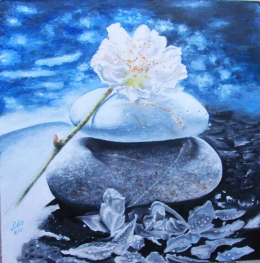 Picturi surrealism Pietre cu flori de cires