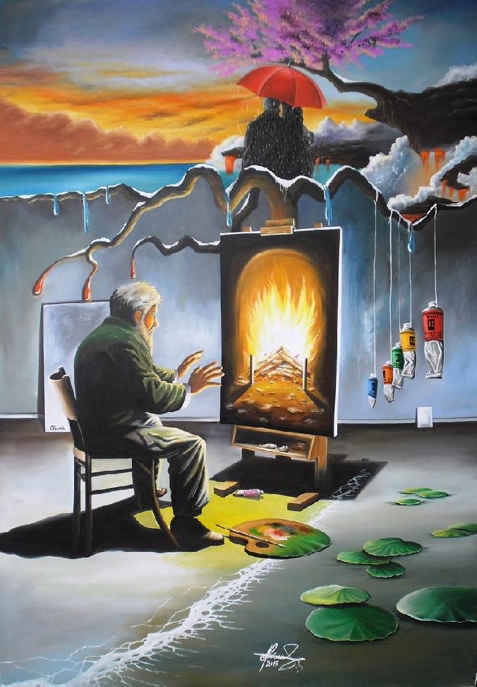Picturi surrealism Burning Memories