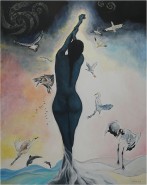 alte Picturi Femeie albastra cu pasari