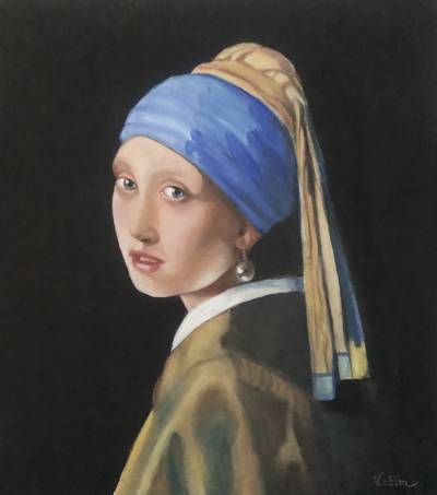 Fata cu cercel de perla ulei pe panza