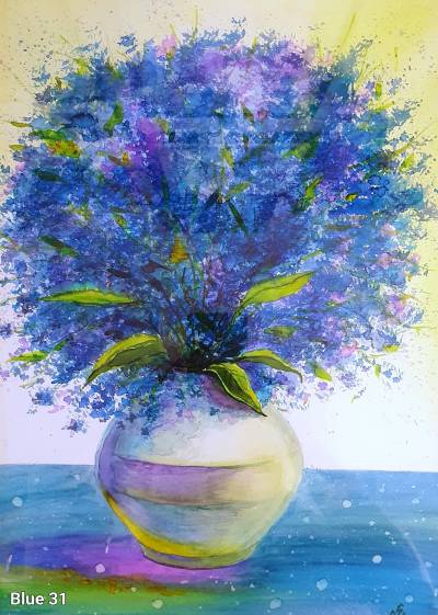 Pictura cu flori albastre 