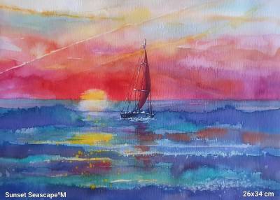 Pictura peisaj marin cu barcă