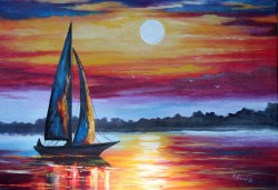 Picturi abstracte/ moderne Pescar noctur
