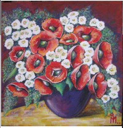 Picturi cu flori Flori albe cu maci