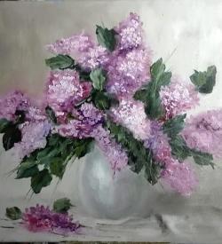 Picturi cu flori Liliac in vaza transluc