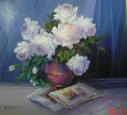 Picturi cu flori trandafiri albi cu vaza