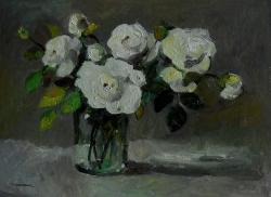 Picturi cu flori trandafiri albi in borc