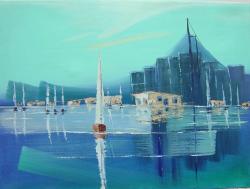 Picturi maritime navale Scena cu barci i