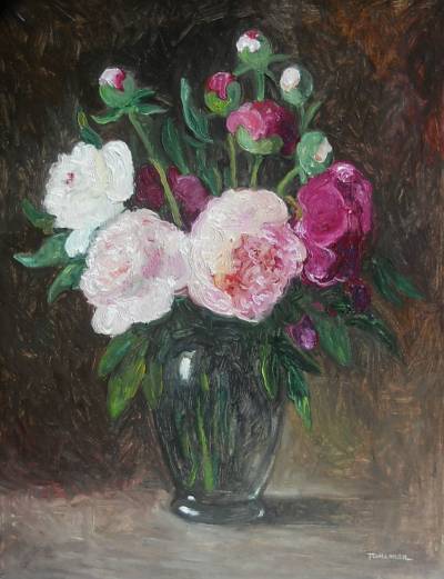 Poza buchet de bujori in vas.