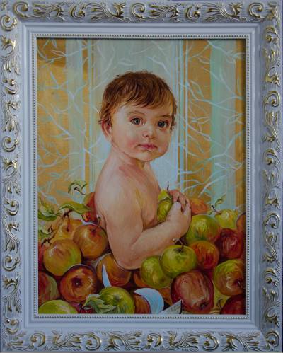 Poza Copilul in coșul cu mere