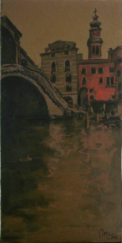 Poza Venetia ,podul Rialto, ulei carton