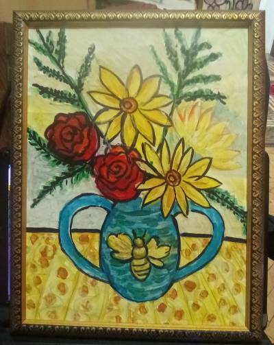 Tablou cu flori galbene și roșii 