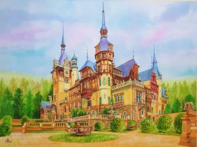 Tablou pictură cu Castelul Peleș 