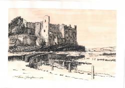 Picturi alb negru Peisaj cu ruinele unui castel