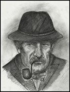 Picturi alb negru Batran cu lulea