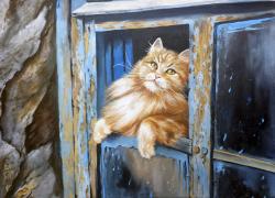 Picturi cu animale Pisicuta la geam