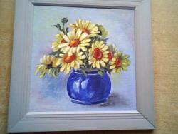 Picturi cu flori margarete in vas albastru 54