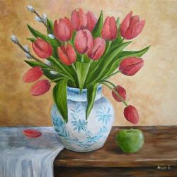 Picturi cu flori Lalele rosii in vaza