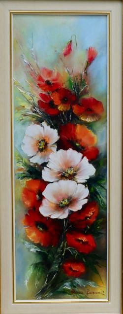 Picturi cu flori Maci albi si rosii