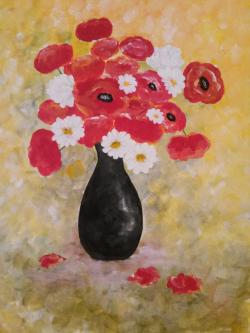 Picturi cu flori Vas Ceramic Negru cu Maci