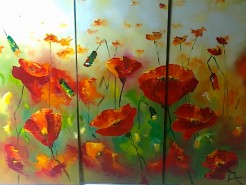 Picturi cu flori Triptic cu maci