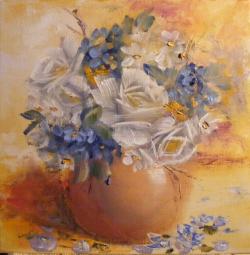 Picturi cu flori Buchet in alb si albastru
