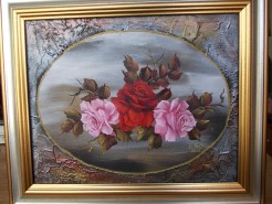 Picturi cu flori Tandafiri roz si rosii in oval