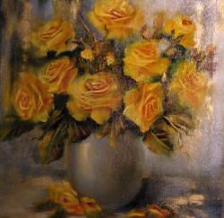 Picturi cu flori Yellow roses in white vase