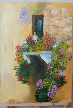 Picturi cu flori Flori in balcon