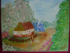 Picturi cu flori Casuta printre flori