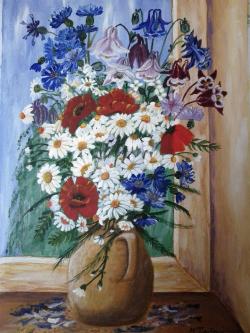 Picturi cu flori Flori camp in vas de lut