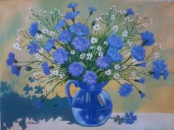 Picturi cu flori Flori de musetel si albastrele