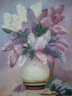 Picturi cu flori Liliac In vas de lut ,